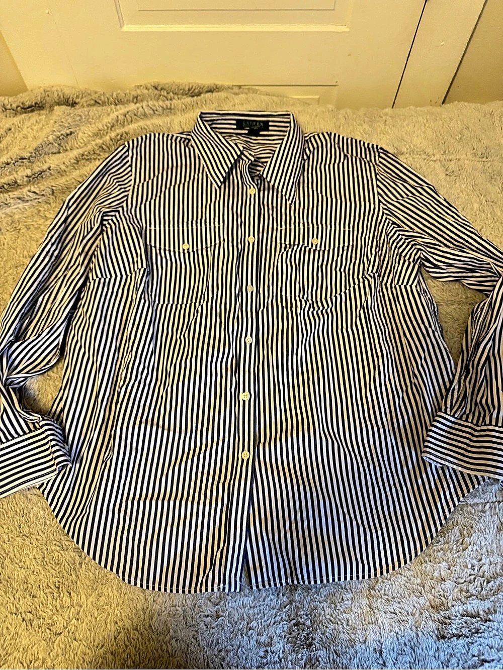 Lauren Ralph Lauren Striped Cotton Button Down Blue & White Size 1X